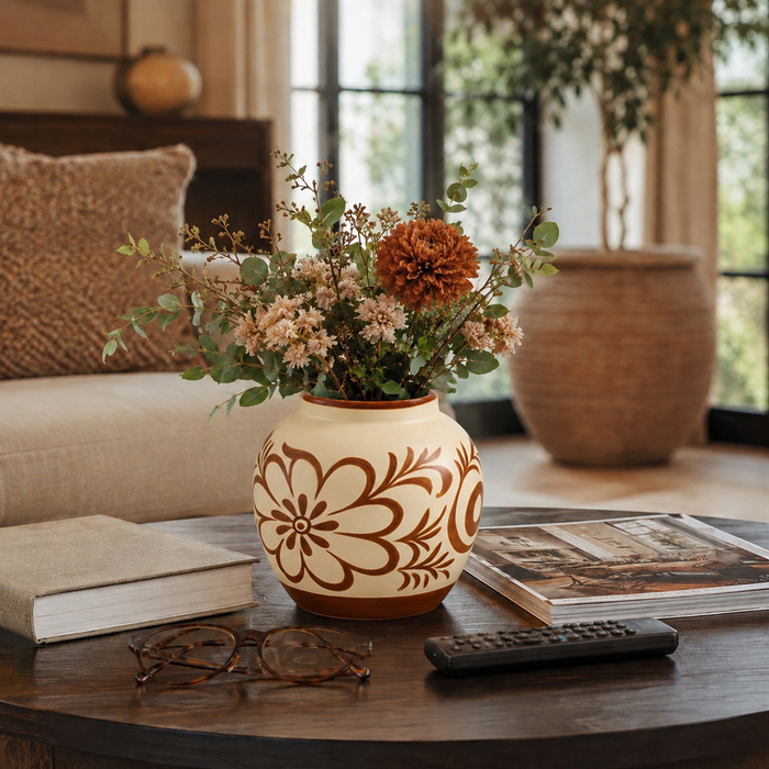 6” Ceramic Hand Painted Flower Vase – Light Brown 