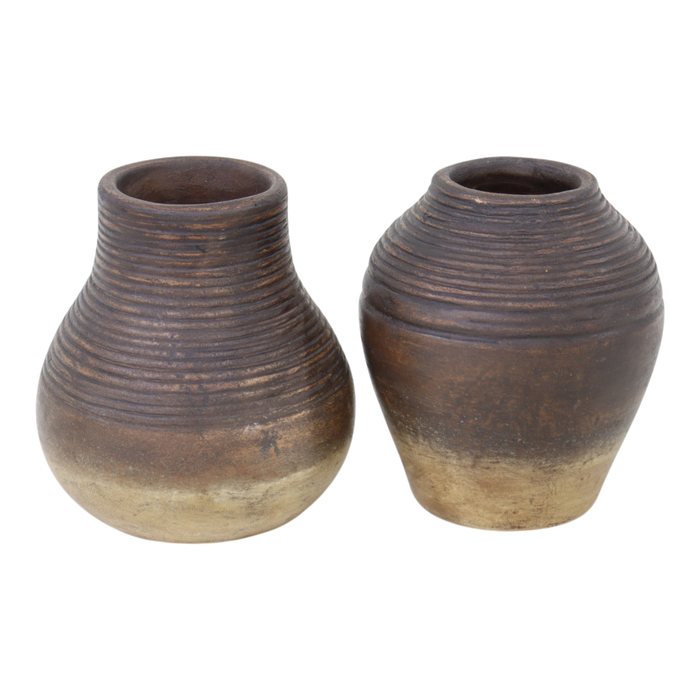 5.75” Set of 2 Terracotta Bud Vases with Grooved Lines – Sand 