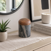 5” Curved Marble Box with Acacia Wood – Stone | Boîte courbée de 5 po en marbre avec acacia - pierre