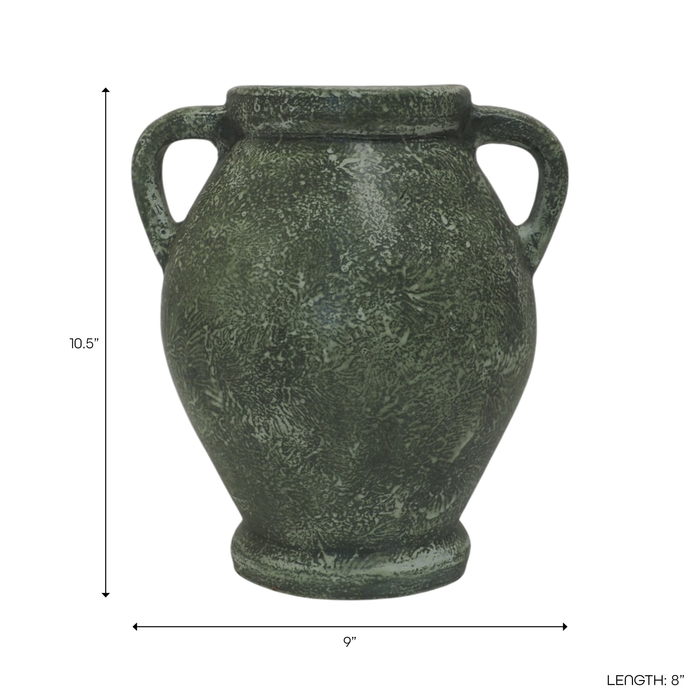 10.25” Terracotta Vase with Handle – Green 