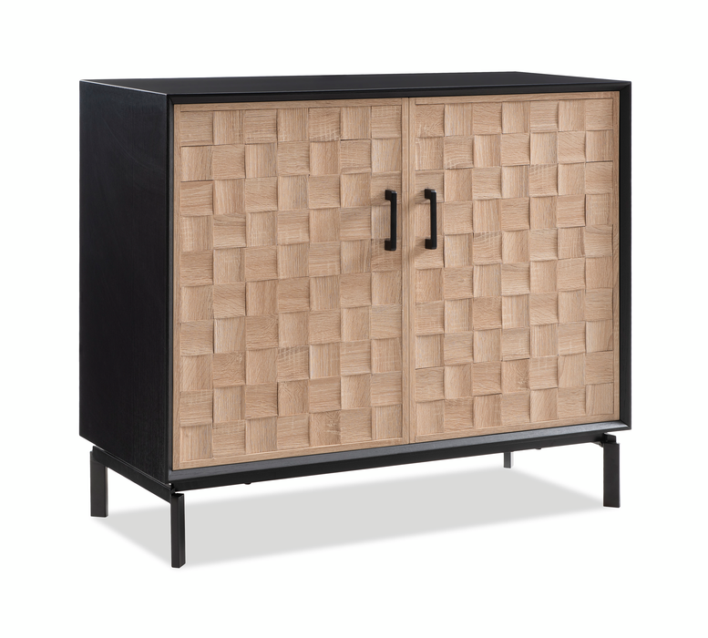 Alenna 36\" 2-door Accent Cabinet with Adjustable Shelves and Black Hardware - Black and Weathered White