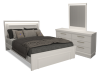Alpine 5pc Bedroom Set with Panel Bed, Dresser & Mirror, LED, Made in Canada, White - Queen