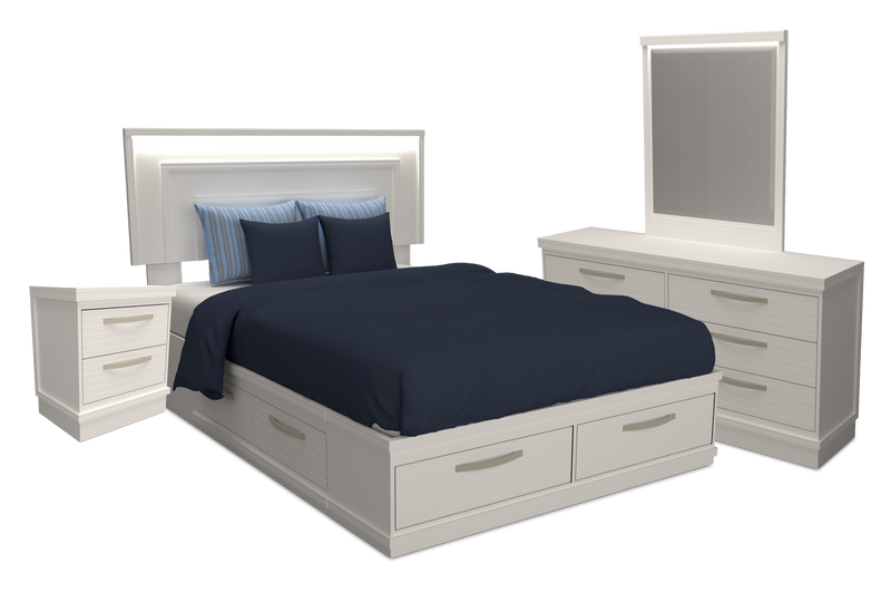 Alpine 6pc Bedroom Set with Storage Bed, Dresser, Mirror & Nightstand, White - Full