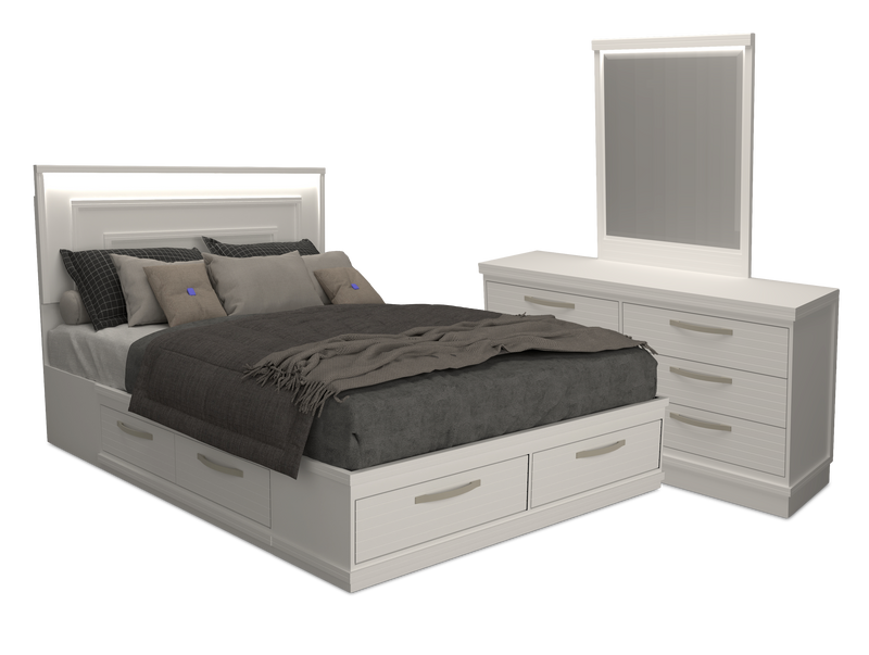 Alpine 5pc Bedroom Set with Storage Bed, Dresser & Mirror, Made in Canada, White - Queen
