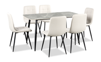 Arlo 7pc Dining Set with Table & 6 Grey Chairs, Sintered Stone & Metal, 55