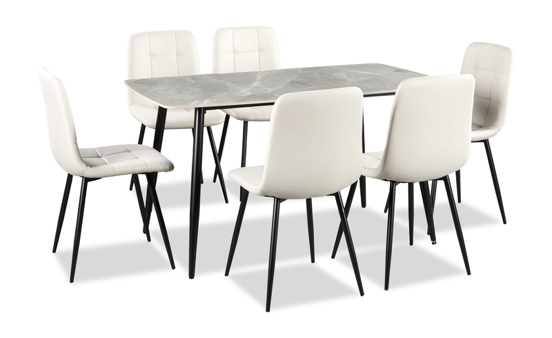 Arlo 7pc Dining Set with Table & 6 Grey Chairs, Sintered Stone & Metal, 55\"W - Grey/Black