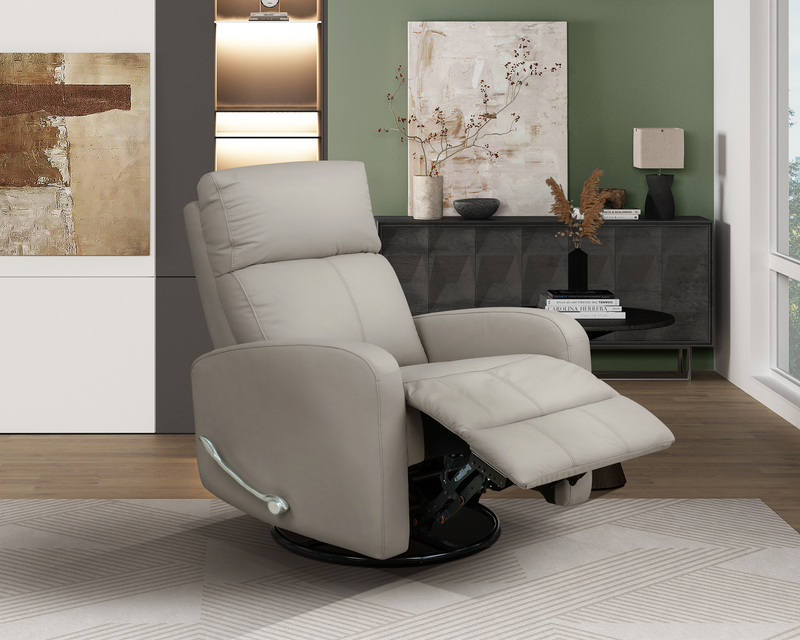 Asher 31.5\" Genuine Leather Swivel Glider Reclining Chair – Light Grey