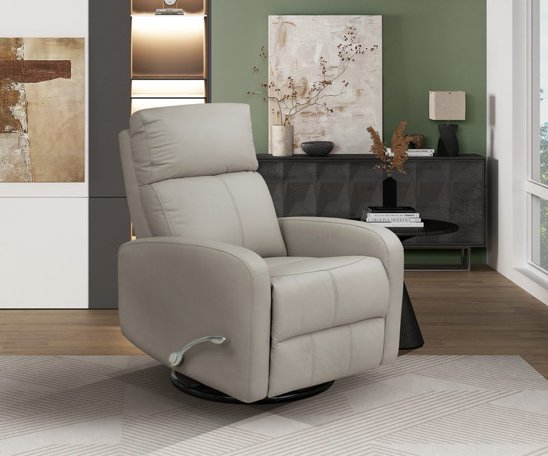 Asher 31.5\" Genuine Leather Swivel Glider Reclining Chair – Light Grey