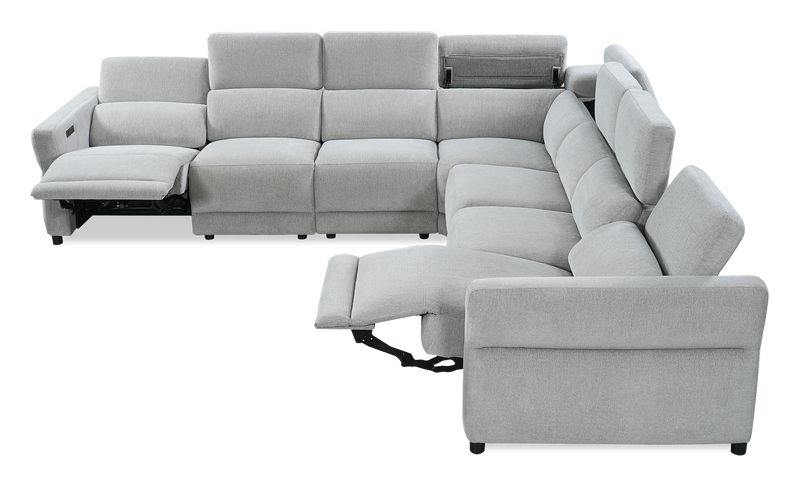 Cindy Crawford Home Aspen 5-Piece Power Reclining Sectional with Adjustable Headrests and USB Port - Silver
