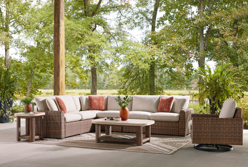 Banff Outdoor Patio End Table - Resin Wicker & Aluminum, Weather Resistant - Brown/Beige