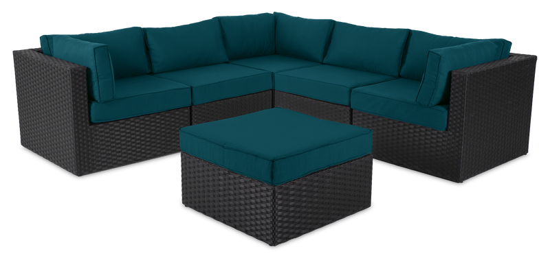 Barbados Corner Outdoor Patio Chair - Hand-Woven Resin Wicker, UV & Weather Resistant - Black/Blue