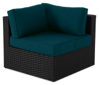 Barbados Corner Outdoor Patio Chair - Hand-Woven Resin Wicker, UV & Weather Resistant - Black/Blue 