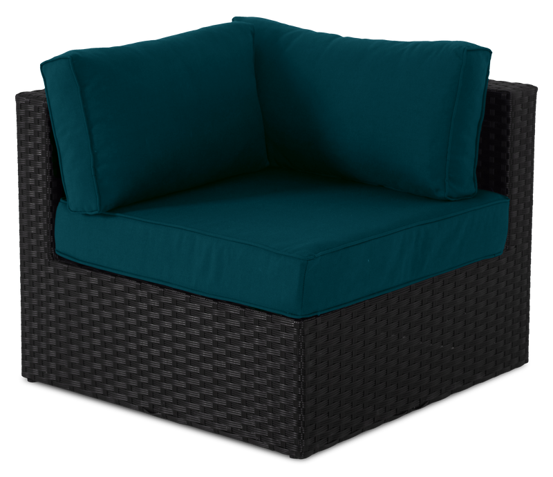 Barbados Corner Outdoor Patio Chair - Hand-Woven Resin Wicker, UV & Weather Resistant - Black/Blue