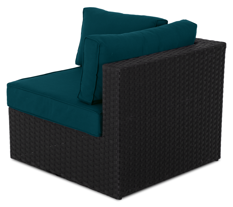 Barbados Corner Outdoor Patio Chair - Hand-Woven Resin Wicker, UV & Weather Resistant - Black/Blue