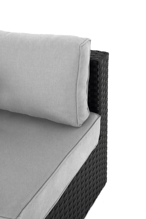 Barbados Corner Outdoor Patio Chair - Hand-Woven Resin Wicker, UV & Weather Resistant - Black/Grey
