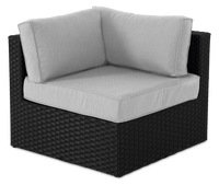 Barbados Corner Outdoor Patio Chair - Hand-Woven Resin Wicker, UV & Weather Resistant - Black/Grey 