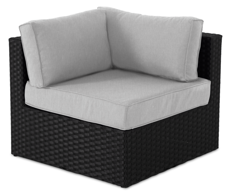 Barbados 5-Piece Outdoor Patio Set with 3 Corner Chairs & 2 Armless Chairs - Hand-Woven Resin Wicker, UV & Weather Resistant - Black/Grey