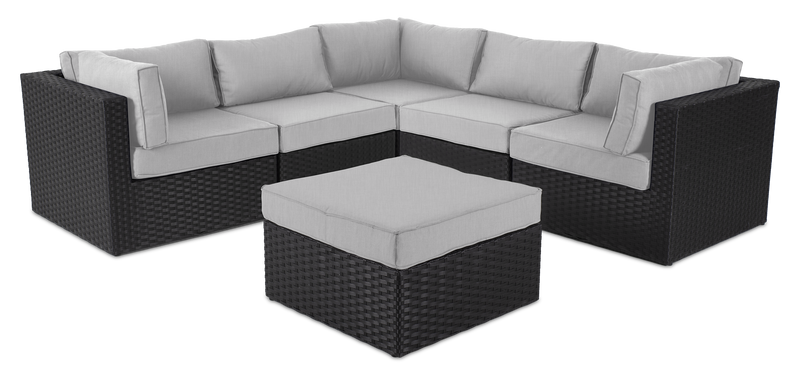 Barbados 5-Piece Outdoor Patio Set with 3 Corner Chairs & 2 Armless Chairs - Hand-Woven Resin Wicker, UV & Weather Resistant - Black/Grey