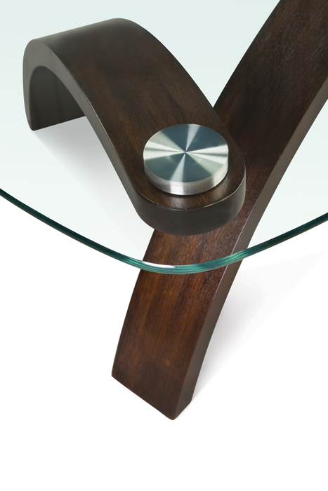 Baynes 46\" Contemporary Sofa Table with Glass Top and Wood Legs - Hazelnut