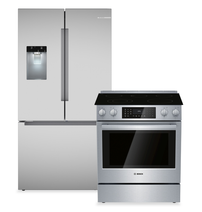 Bosch 36\" Cu. Ft French Door Refrigerator and 4.6 Cu. Ft. Electric Range – Stainless Steel