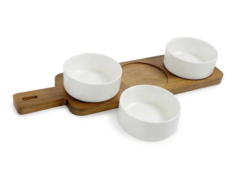 S&CO 4-Piece Bowl and Plank Serving Set – Porcelain and Wood