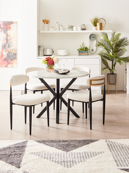 Kort & Co. Capri Dining Chair with Boucle Fabric & Gold Accent, Metal - White