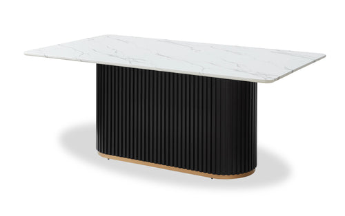 Kort & Co. Capri Dining Table with Marble-Look Top & Gold Accent, Pedestal Base, 72"W - Black/White 