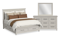 Celine 5pc Bedroom Set with Storage Bed, Dresser & Mirror, Ivory - King Size