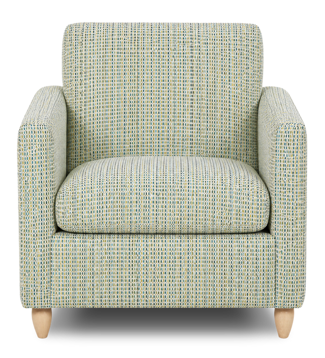 Made in Canada Sofa Lab Customizable Club 36\" Fabric Accent Chair with Wood Legs – Peacock Accent Fabric 