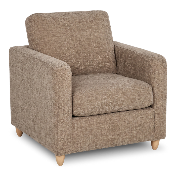 Made in Canada Sofa Lab Customizable Club 36\" Fabric Accent Chair with Wood Legs – Chenille Praline
