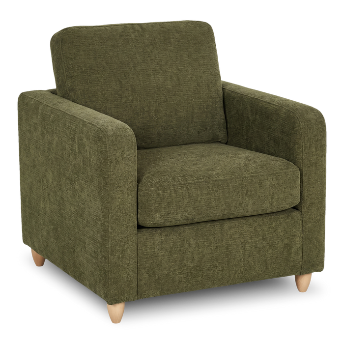 Made in Canada Sofa Lab Customizable Club 36\" Fabric Accent Chair with Wood Legs – Chenille Moss
