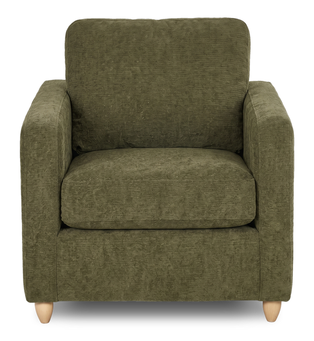 Made in Canada Sofa Lab Customizable Club 36\" Fabric Accent Chair with Wood Legs – Chenille Moss