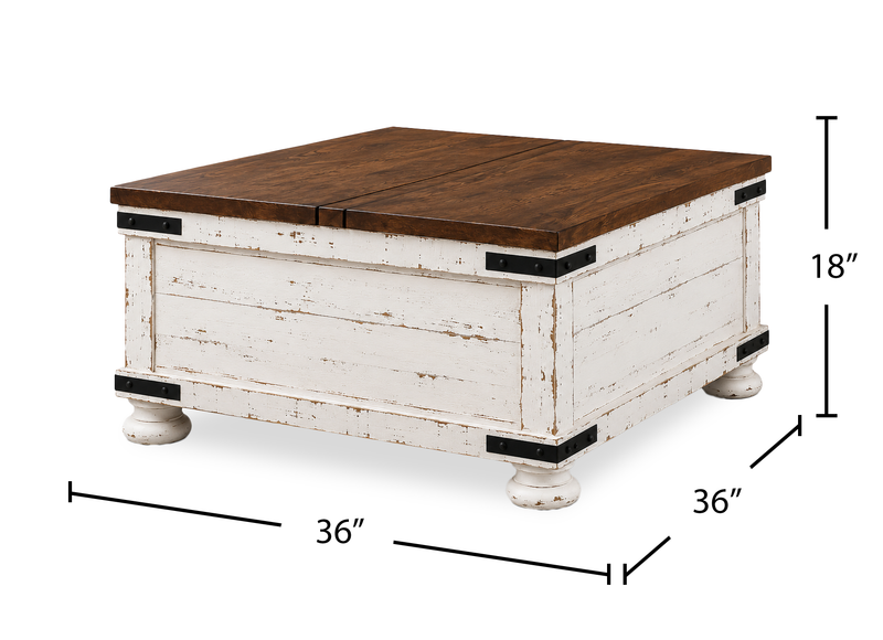 Croft 36” Country-Style Lift-Top Coffee Table with Storage - Mocha