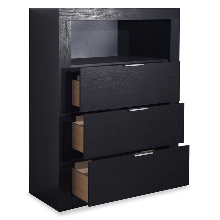 Delta Bedroom Chest of Drawers with Storage Shelf, 3-Drawer, 32\"W x 44\"H - Black 