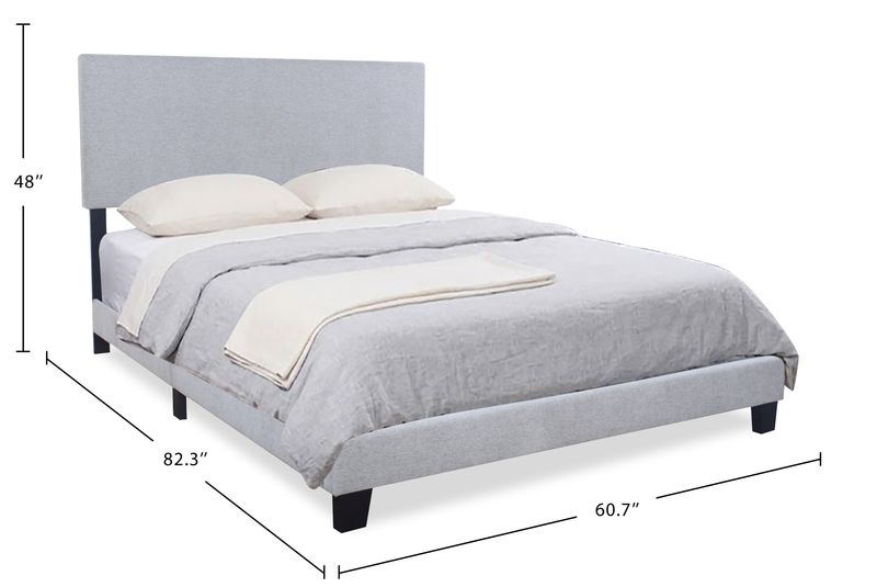 Delta Upholstered Bed in Grey Polyester Fabric - Queen Size