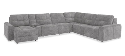 Scott Living Elevate Modular 7-Piece Left-Facing Chenille Fabric Power Sliding Sectional with Storage - Grey | Sofa sectionnel modulaire à coulissement électrique de gauche Elevate de Scott Living 7 pièces en tissu de chenille avec rangement - gris