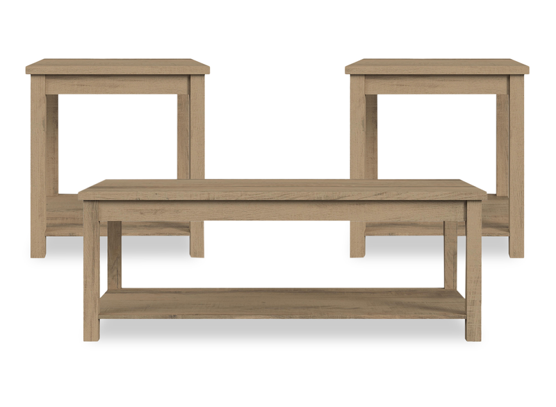 Eleanor 48” Contemporary 3-Pack Coffee + 2 End Tables - Brown