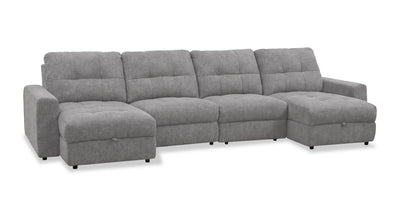 Scott Living Elevate Modular 4-Piece Chenille Fabric Power Sliding Sectional with Two Storage Chaises - Grey | Sofa sectionnel modulaire à coulissement électrique Elevate de Scott Living 4 pièces en chenille avec 2 fauteuils longs de rangement - gris