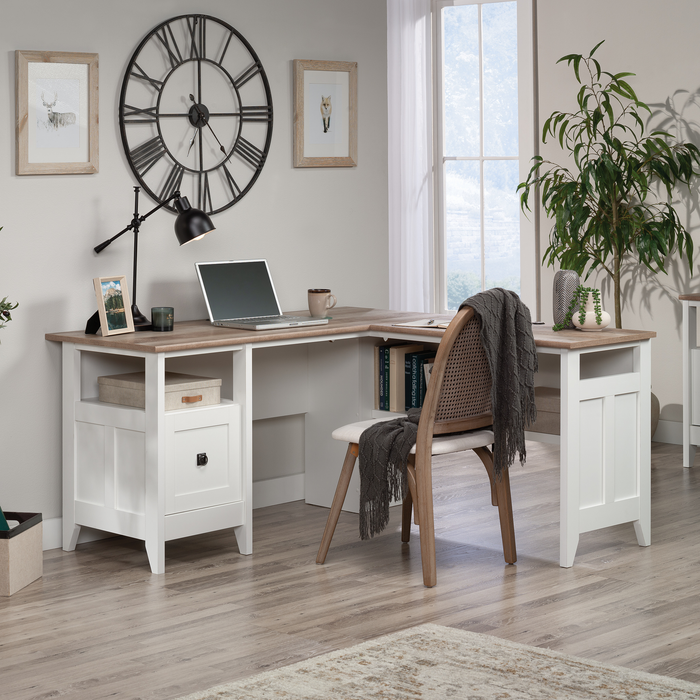 Ellery 59.06\" L-Shaped Office Desk with Cable Management – Soft White