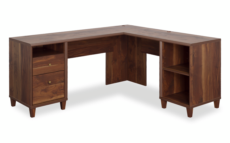 Ellen 65.12\" L-Shaped Office Desk with Cable Management – Grand Walnut