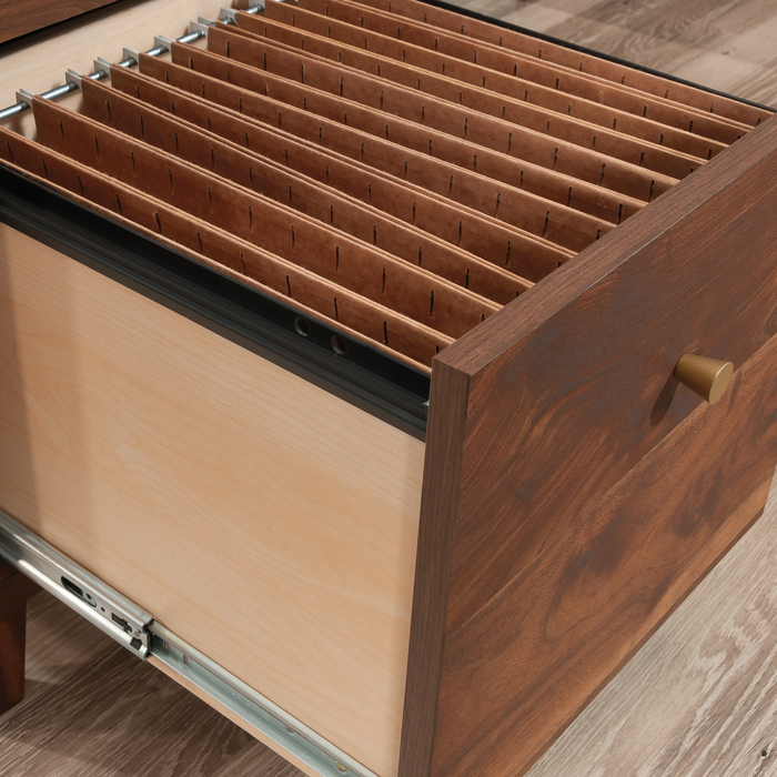 Ellen 65.12\" L-Shaped Office Desk with Cable Management – Grand Walnut