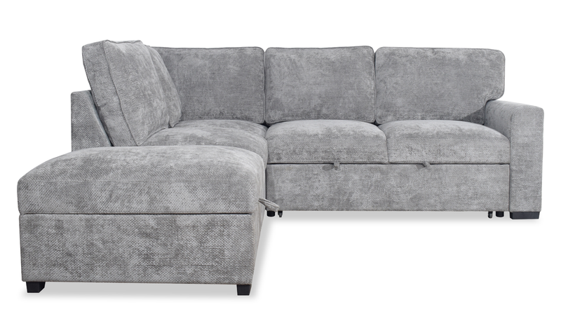 Emerie 3-Piece Left-Facing Chenille Sleeper Sectional with Storage Ottoman – Grey