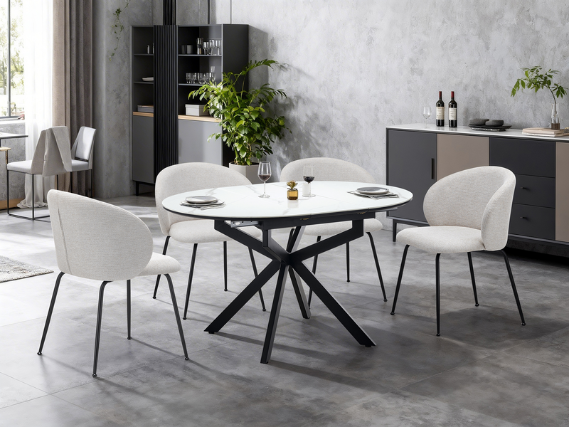 Evita Dining Chair with Cushion Fabric Seat & Back, Metal – Beige