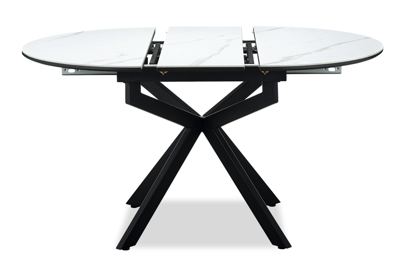 Evita Dining Table with Extension Sintered Stone Top, 41-54\"W Round, Metal - Grey/Black