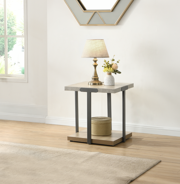 Felicity 22” Square End Table with Shelf - Grey