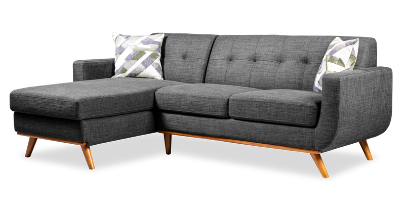 Kort & Co. Freeman 2-Piece Left-Facing Sectional with Wood Legs – Charcoal Grey