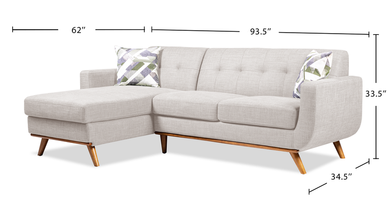 Kort & Co. Freeman 2-Piece Left-Facing Sectional with Wood Legs – Dove White