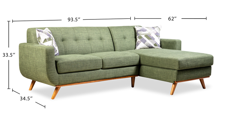 Kort & Co. Freeman 2-Piece Right-Facing Sectional with Wood Legs – Avocado Green