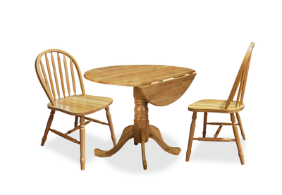 Hana 3pc Drop-Leaf Dining Set with Table & 2 Chairs, Pedestal Base, 40"W - Natural | Ensemble de salle à manger Hana 3 pièces avec table de 40 po (L) à abattant, base piédestal et 2 chaises - naturel