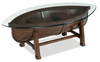 Hatfield 52” Eclectic Coffee Table with Glass Top and Canoe-Base – Dark Oak | Table à café éclectique Hatfield de 52 po avec dessus en verre et base de style canoë - chêne foncé